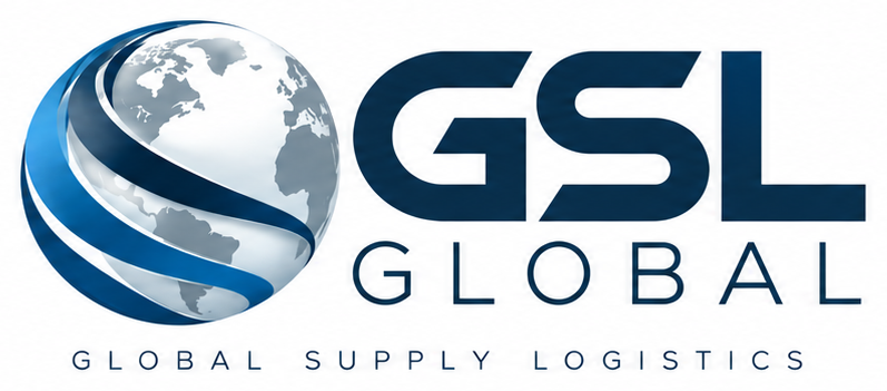 GSL Global logo with blue globe, wordmark and Global Supply Logistics tagline